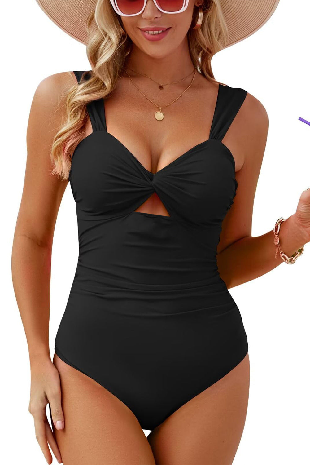 Black Cut Out Twist Bowknot Backless One Piece Swimsuit - The Fair Lady Shop