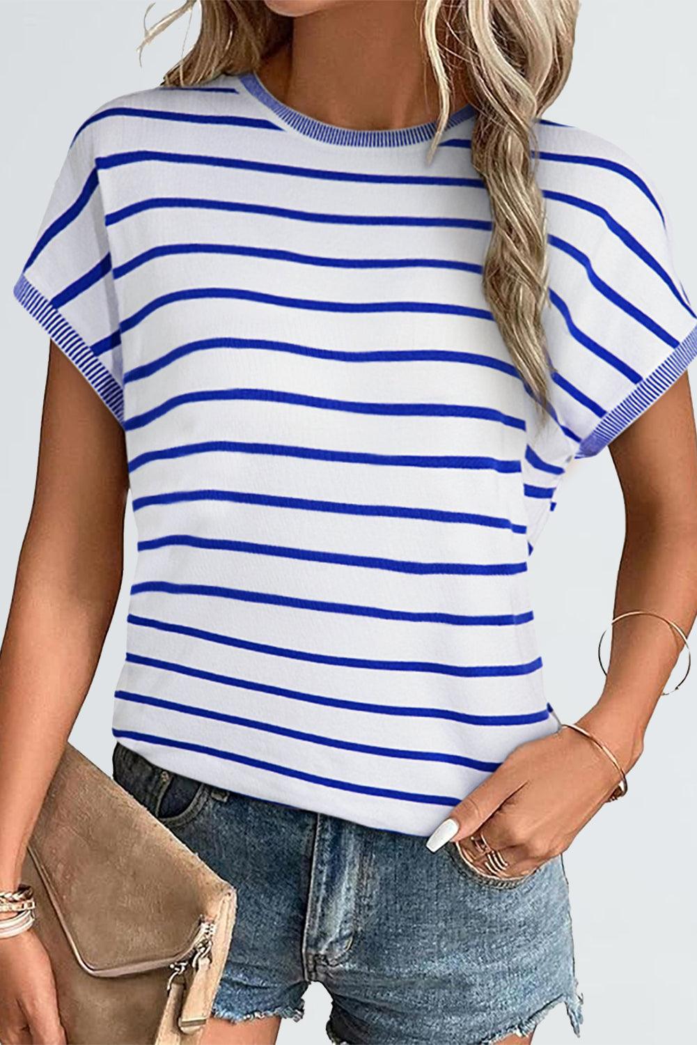 Khaki Stripe Knitted Dolman T Shirt - The Fair Lady Shop