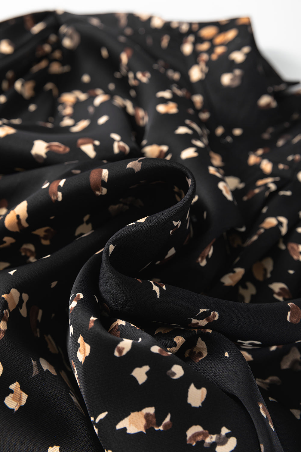 Black Leopard Print Puff Sleeve Mock Neck Pleated Blouse - The Fair Lady Shop