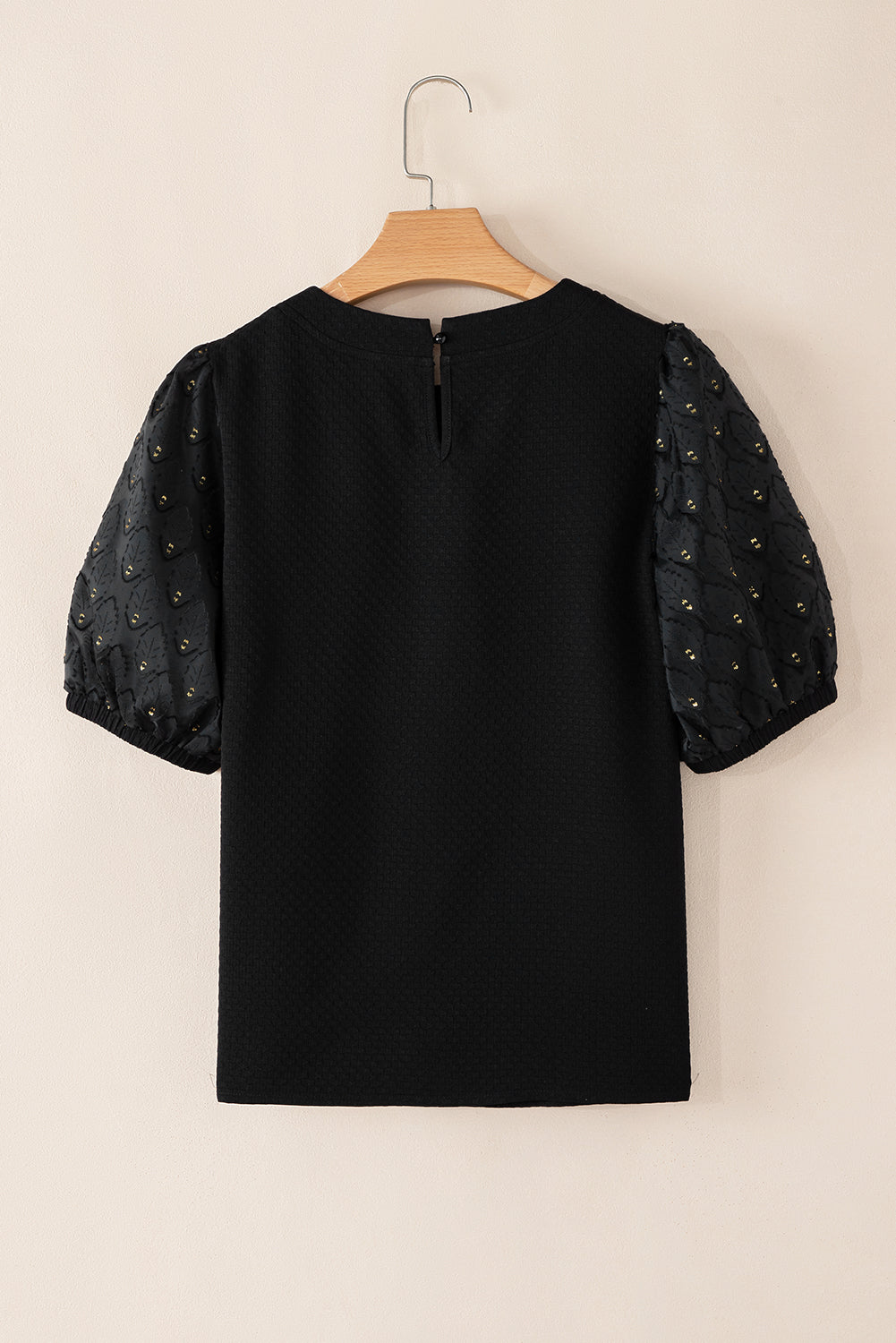 Black Bubble Sleeve Patchwork Textured Top - The Fair Lady Shop