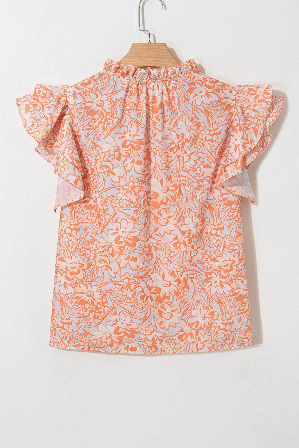 Orange Floral Ruffle Sleeve Split Neck Blouse - The Fair Lady Shop