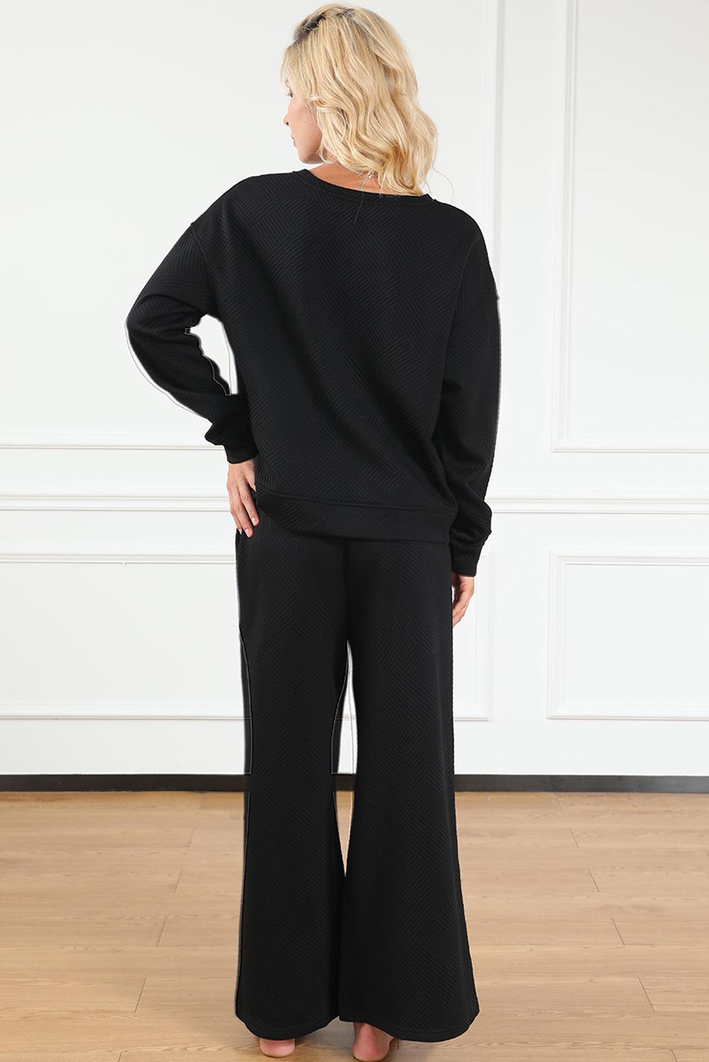 Dark Brown Textured Loose Slouchy Long Sleeve Top and Pants Set - The Fair Lady Shop