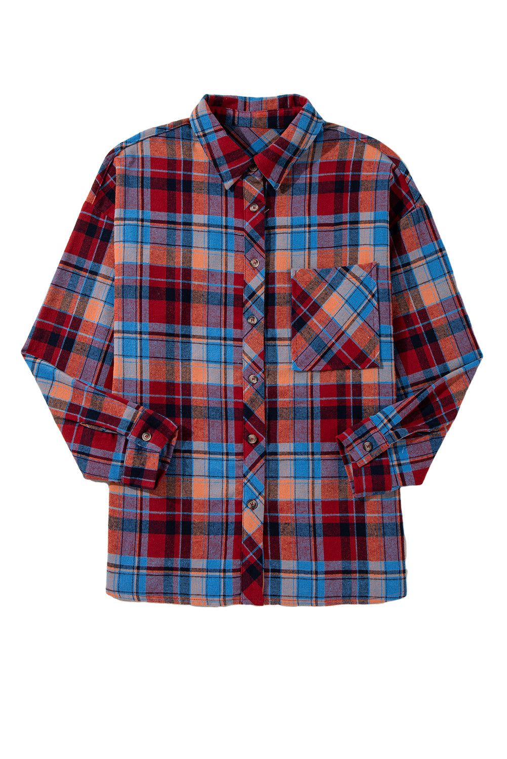 Red Plaid Print Drop Sleeve Loose Shirt - The Fair Lady Shop