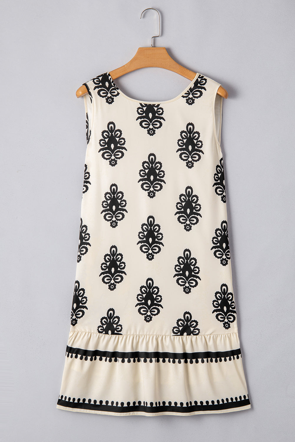 Beige Geometric Printed Sleeveless Hollowed Bowknot Back Mini Dress - The Fair Lady Shop