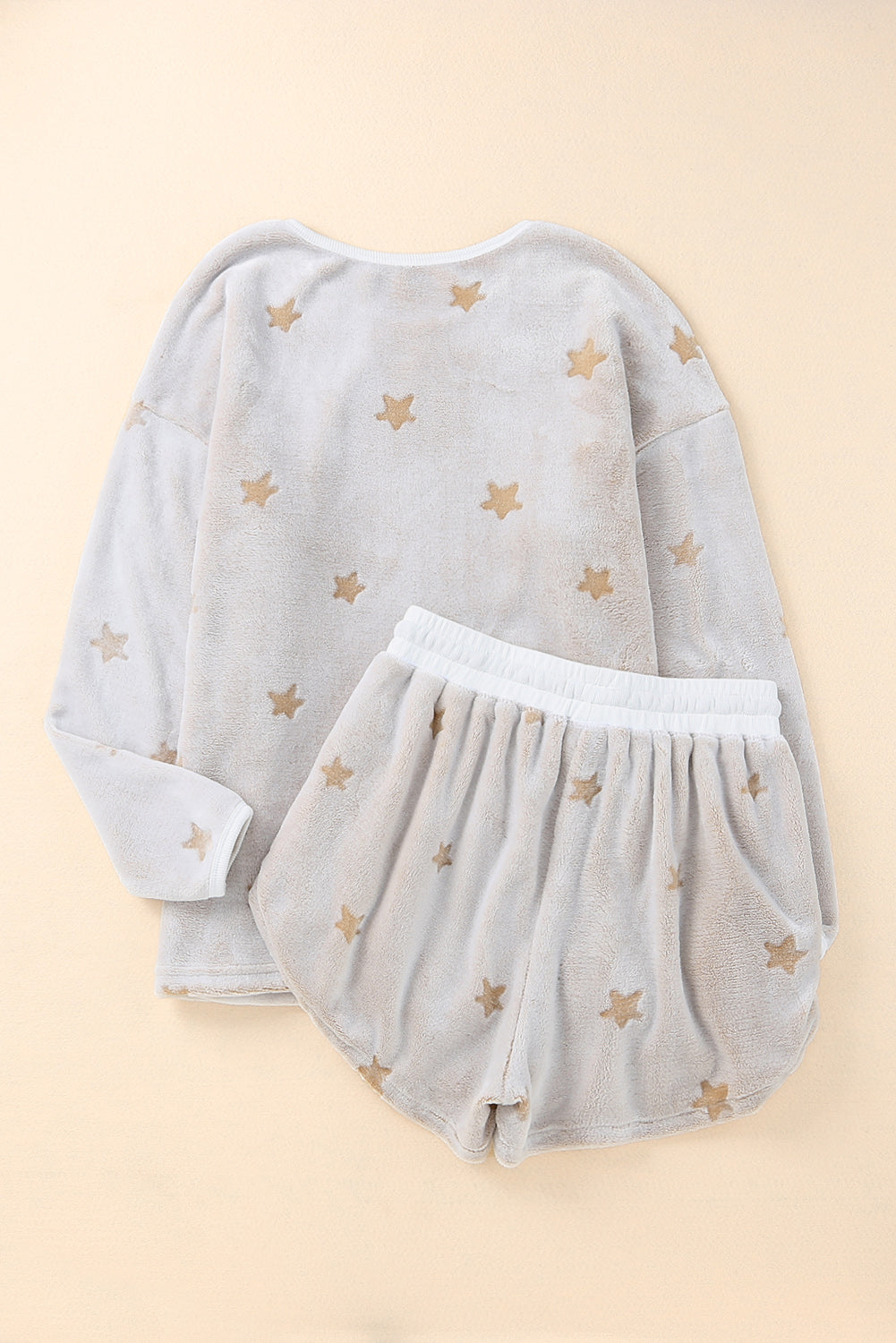 White Star Print Long Sleeve Top & Shorts Loungewear Set - The Fair Lady Shop