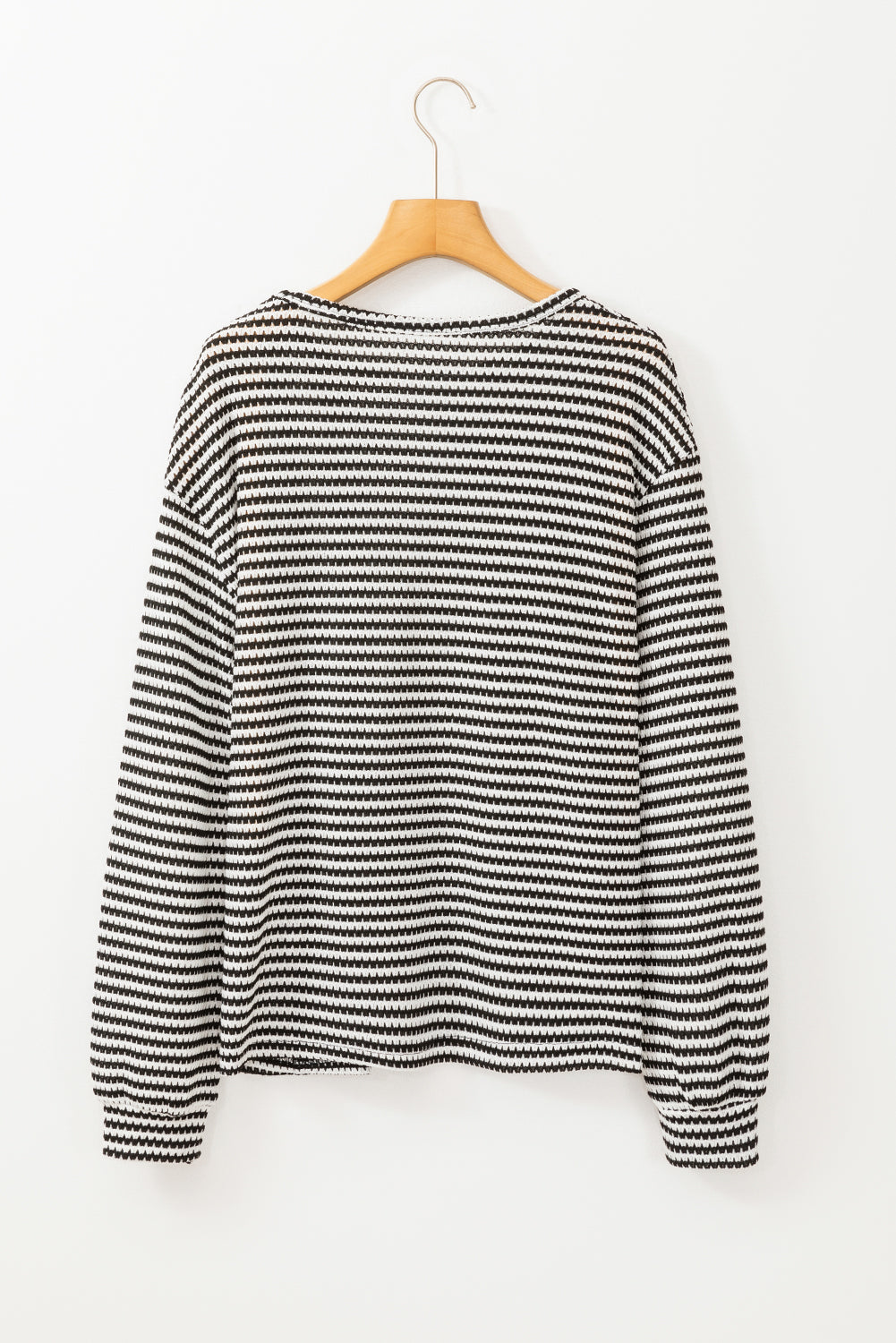 Black Striped Round Neck Drop Shoulder Long Sleeve Top - The Fair Lady Shop