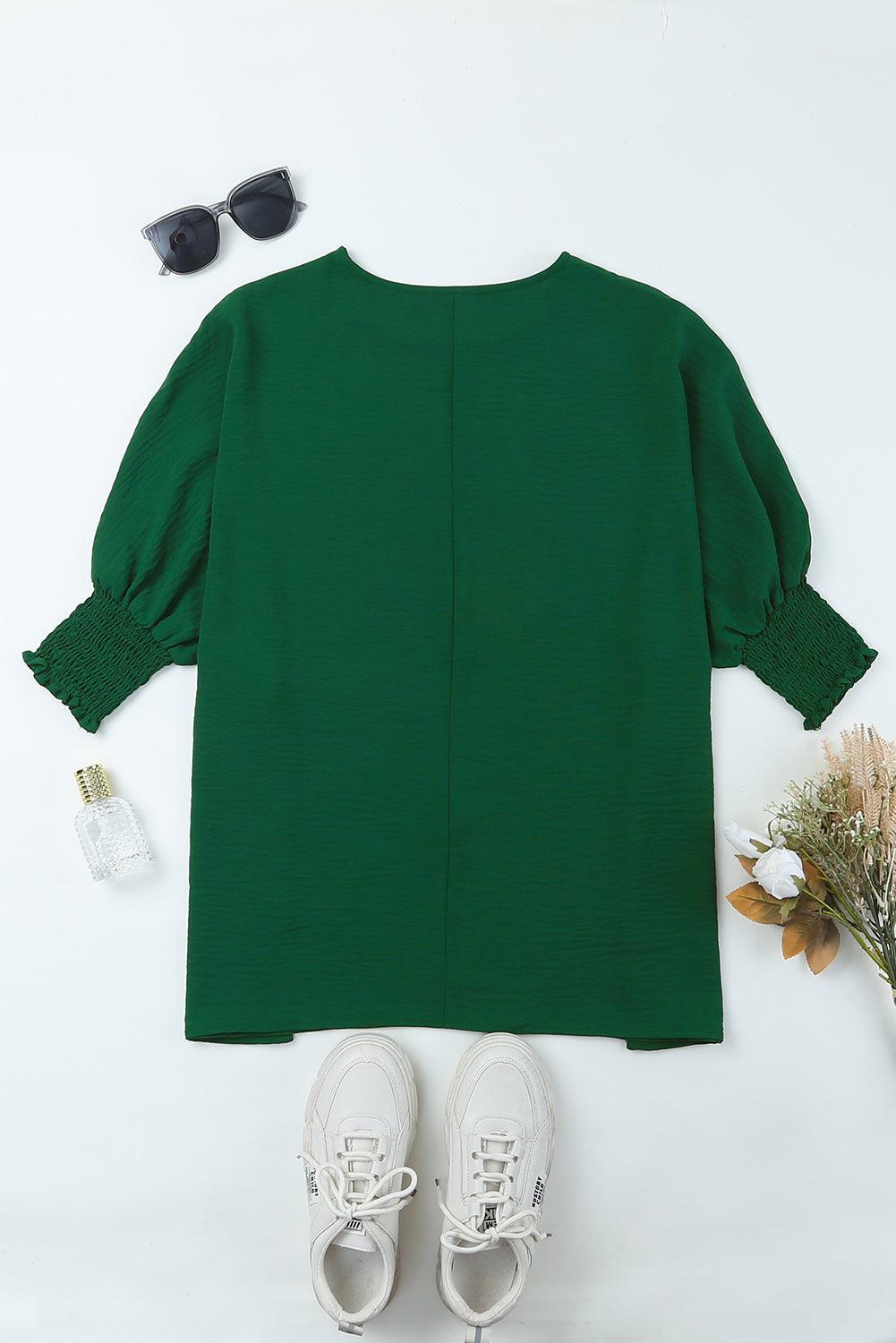 White Plain & Casual Shirred Cuffs Half Sleeve Top - The Fair Lady Shop