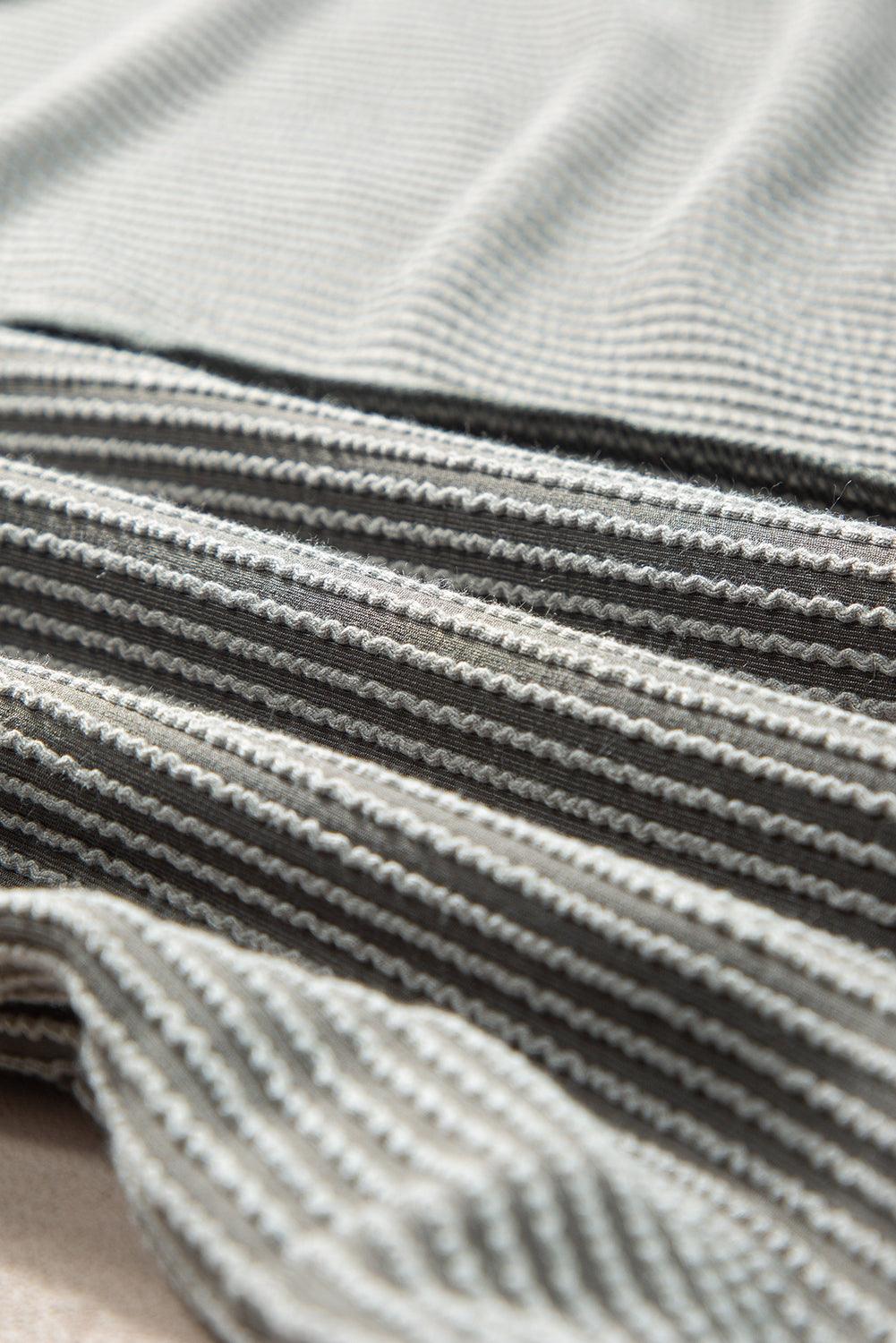 Medium Grey Ribbed Knit Exposed Seam Round Neck T-shirt - The Fair Lady Shop