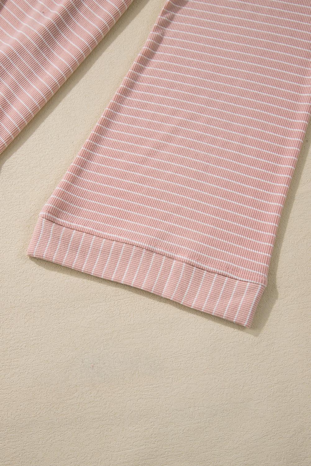 Pink Stripe Cowl Neck Side Slits Loose Fit Long Sleeve Top - The Fair Lady Shop