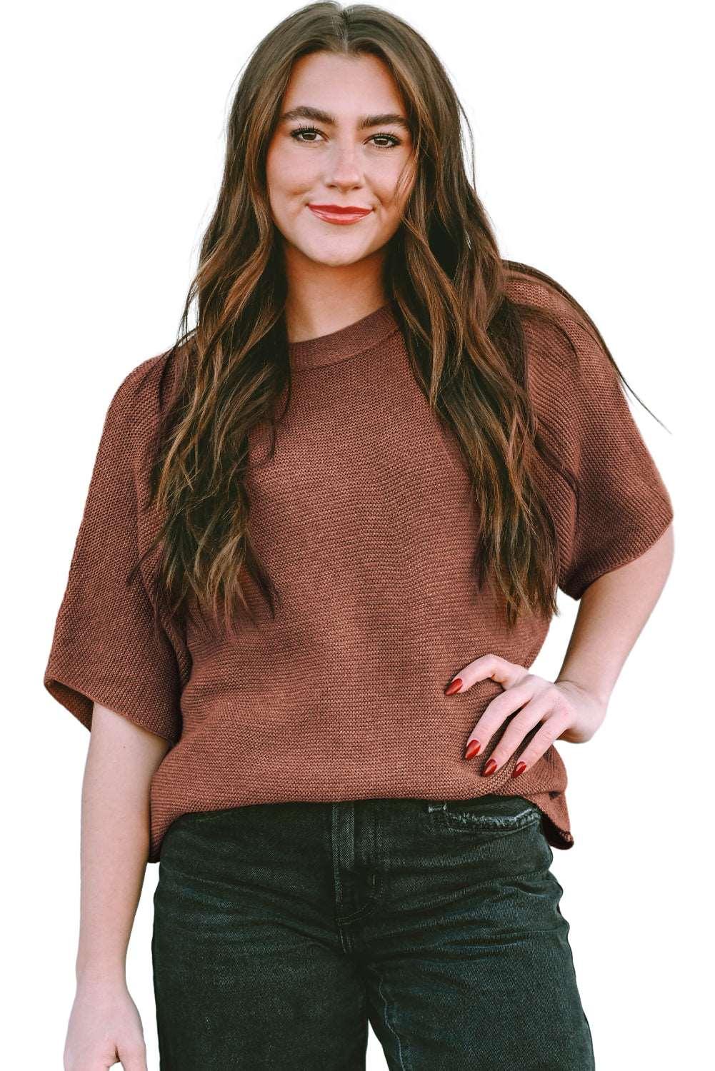 Apricot Mock Neck Short Batwing Sleeve Sweater - The Fair Lady Shop