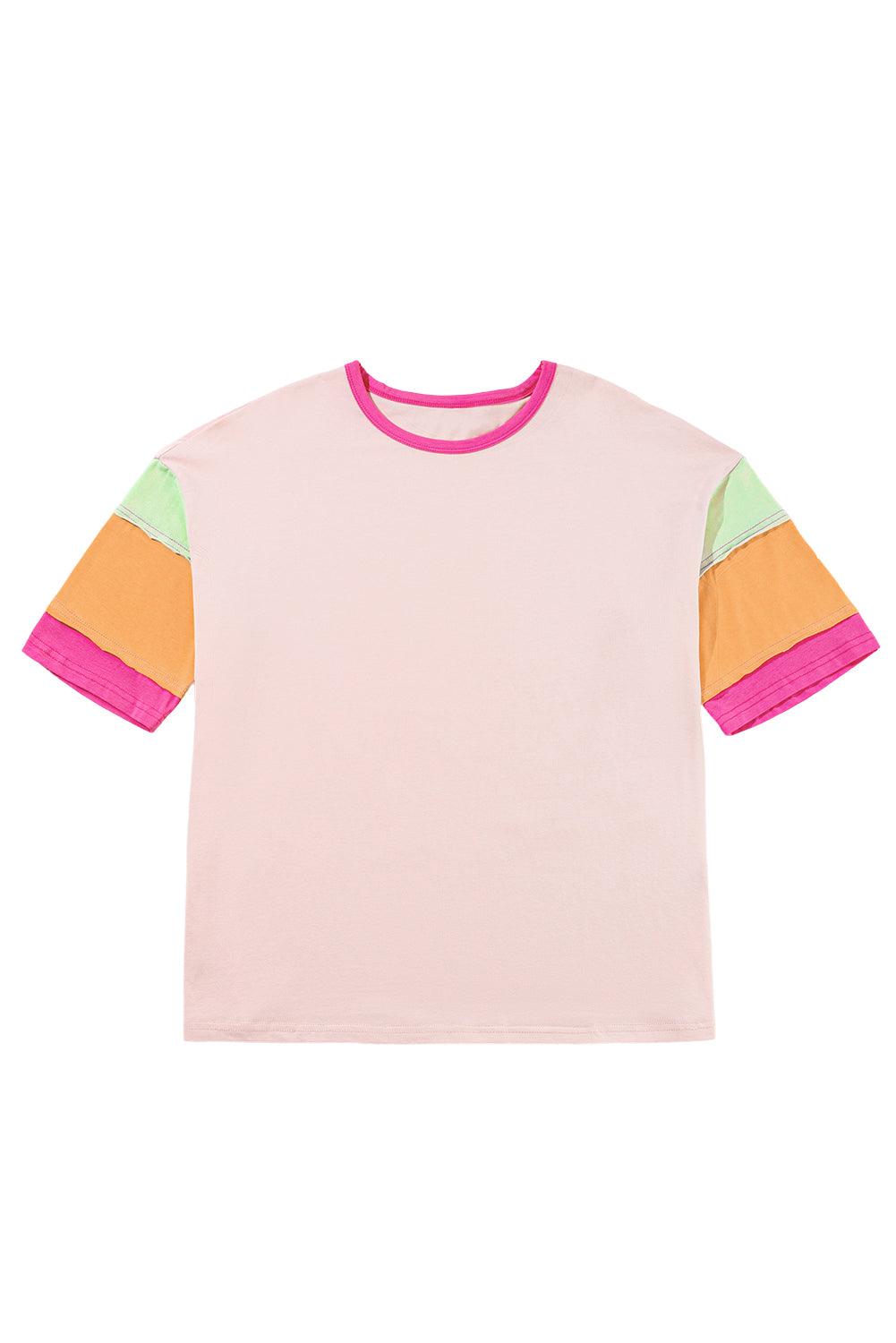 Pink Color Block Sleeve Round Neck Oversize Top - The Fair Lady Shop