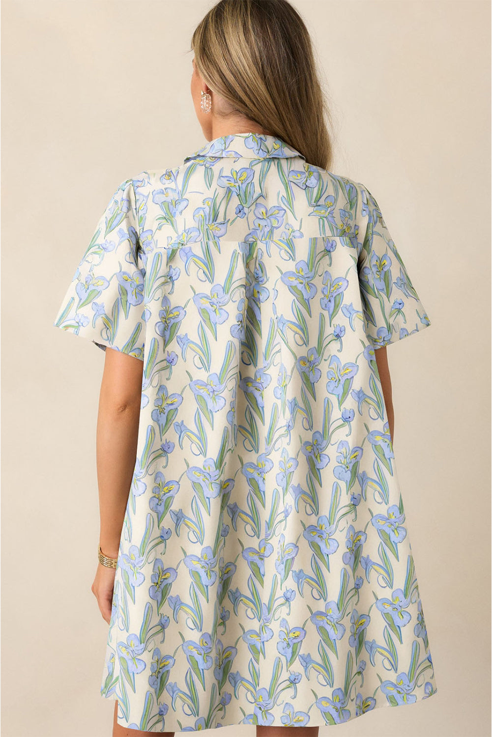 Green Floral Half Button Short Sleeve Mini Dress - The Fair Lady Shop