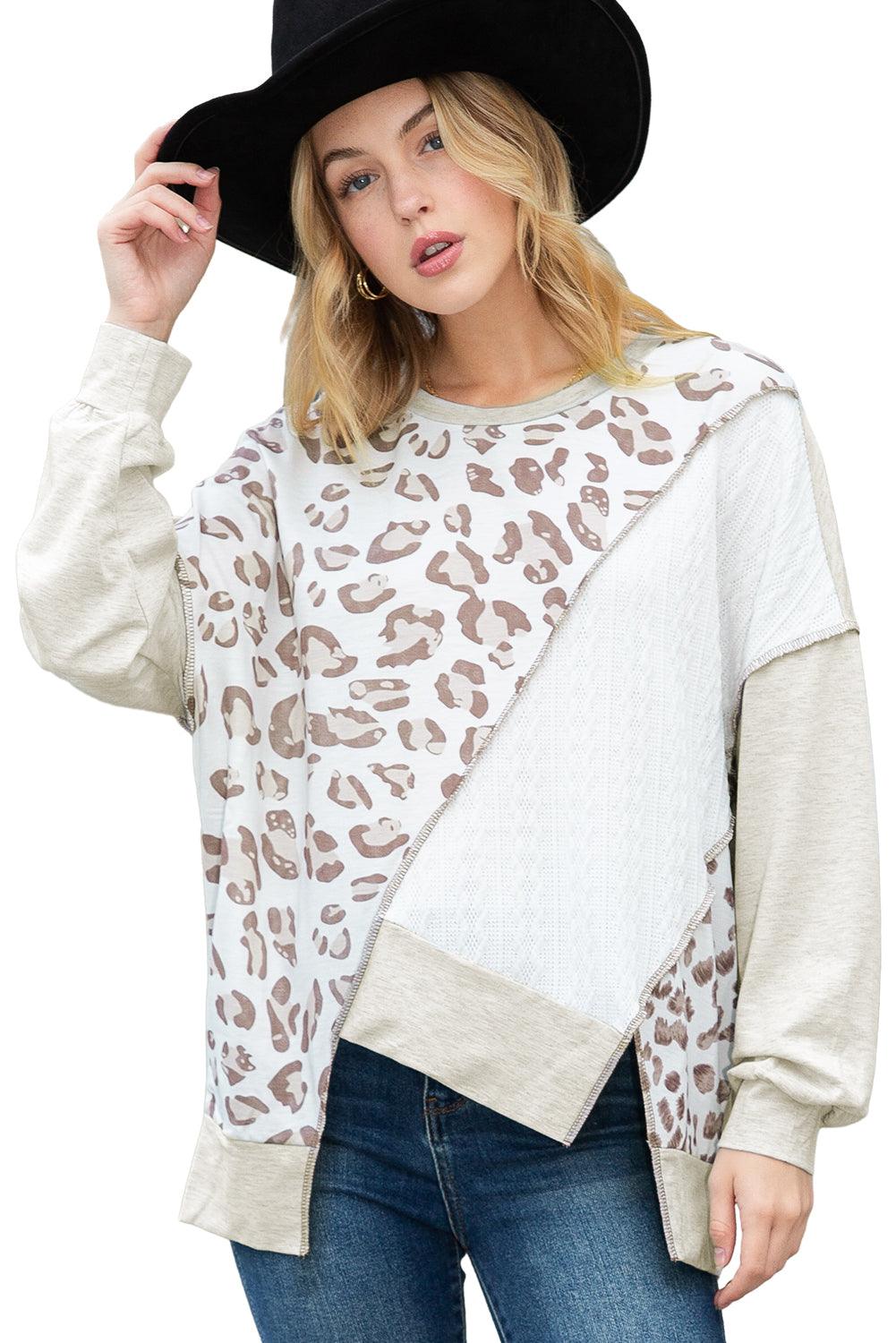 Leopard Print Color Block Asymmetrical Sweatshirt for Women - The Fair Lady Shop