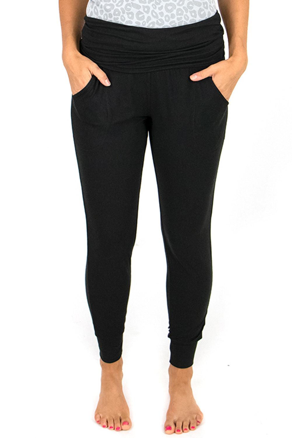 Black Pleated Casual Pocket High Waisted Leggings - The Fair Lady Shop