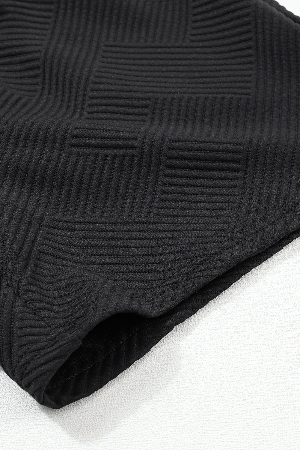Black Textured Long Sleeve Top & Drawstring Shorts Set - The Fair Lady Shop