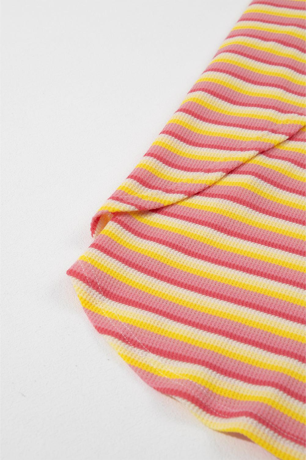 Yellow Stripe Rainbow Tee and Tassel Drawstring Wide Leg Pants Set - The Fair Lady Shop