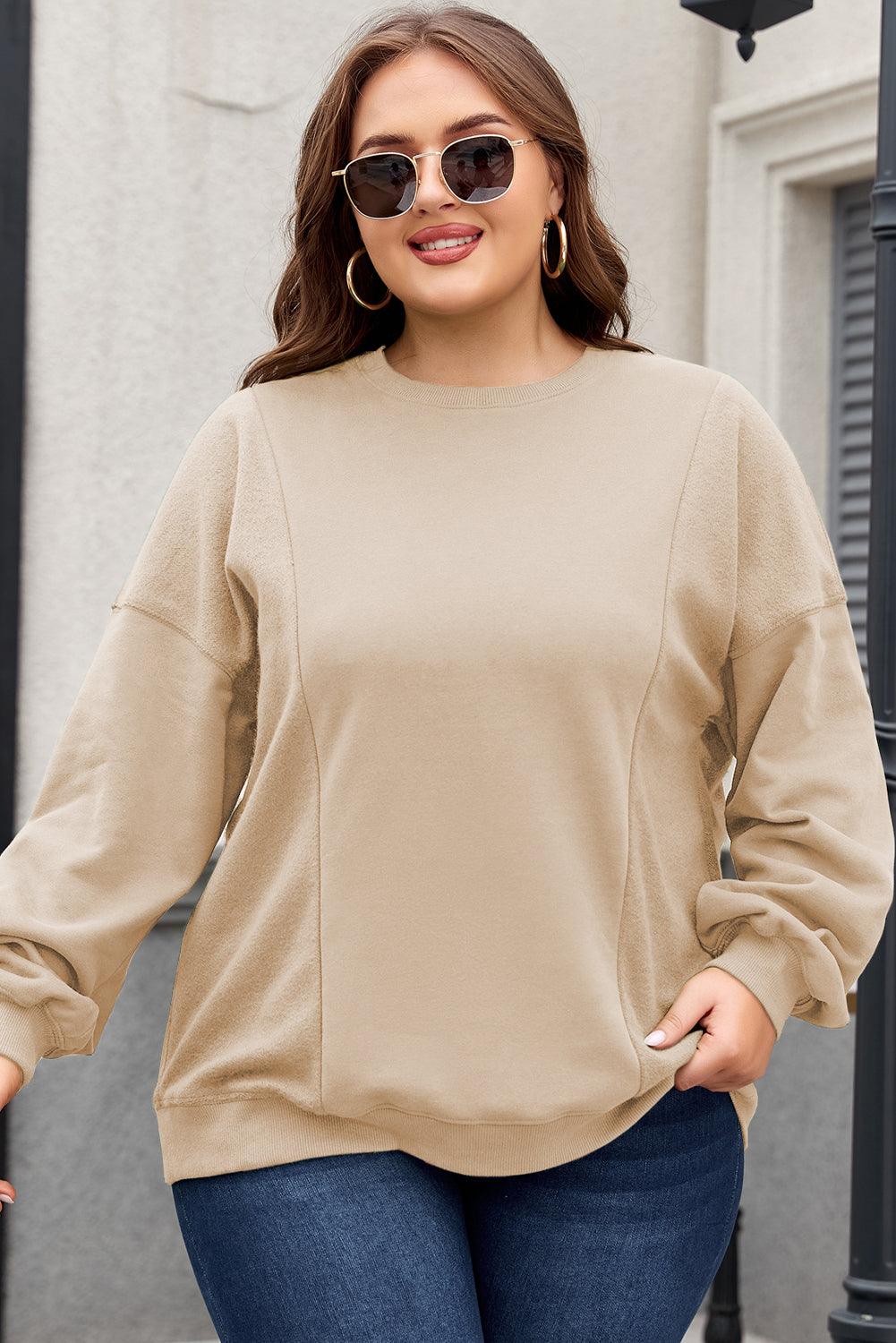 Apricot Loose Patchwork Crewneck Plus Size Sweatshirt - The Fair Lady Shop