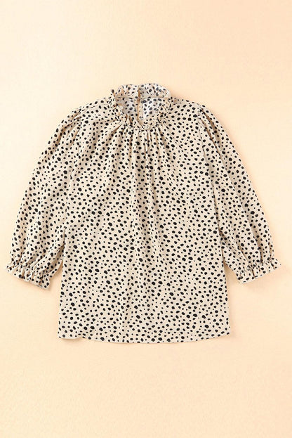 Brown Leopard Print Frill Neck 3/4 Sleeves Blouse - The Fair Lady Shop