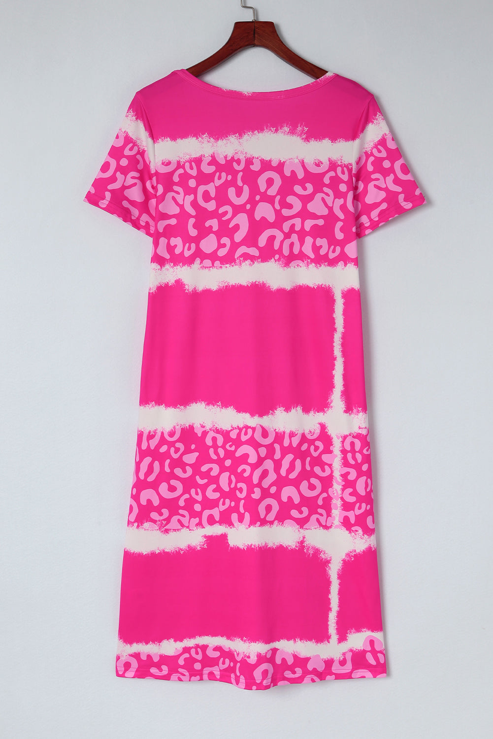 Grey Tie Dye Leopard Color Block V Neck T Shirt Dress - The Fair Lady Shop