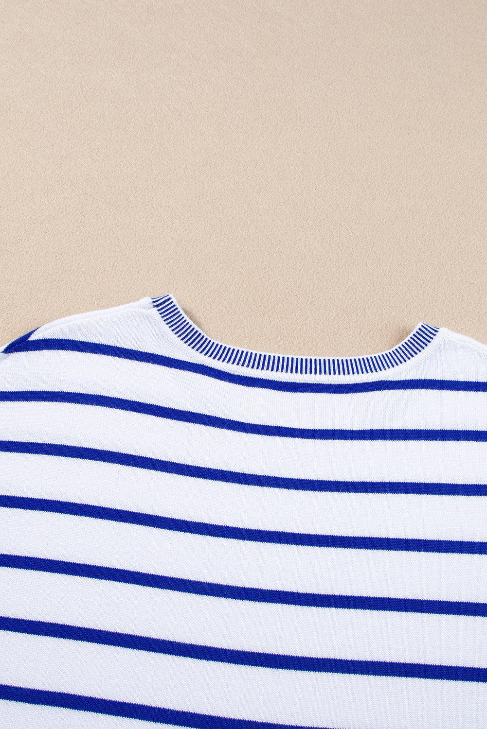 Khaki Stripe Knitted Dolman T Shirt - The Fair Lady Shop