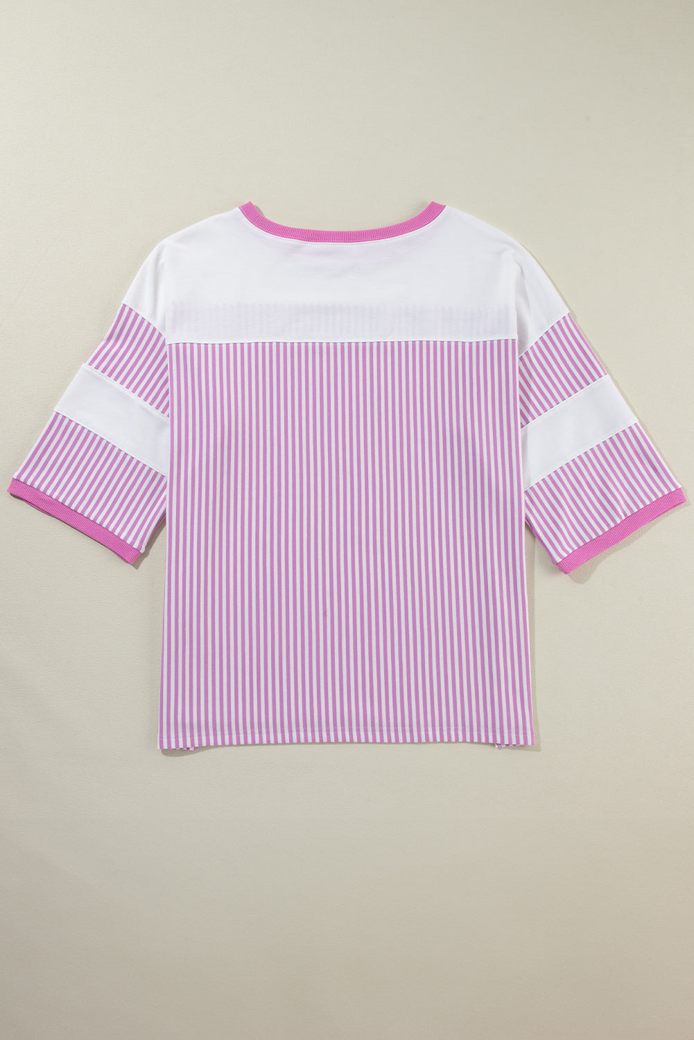 Pink Stripe Patchwork Bracelet Sleeve Plus Size T Shirt - The Fair Lady Shop