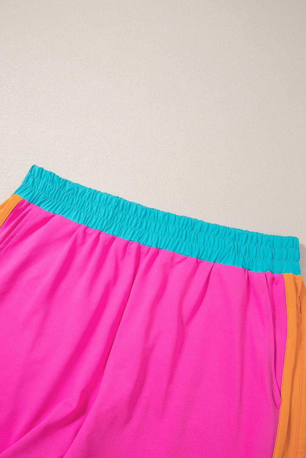 Peach Blossom Color Block Loose Fit Top & Elastic Waist Shorts Set - The Fair Lady Shop