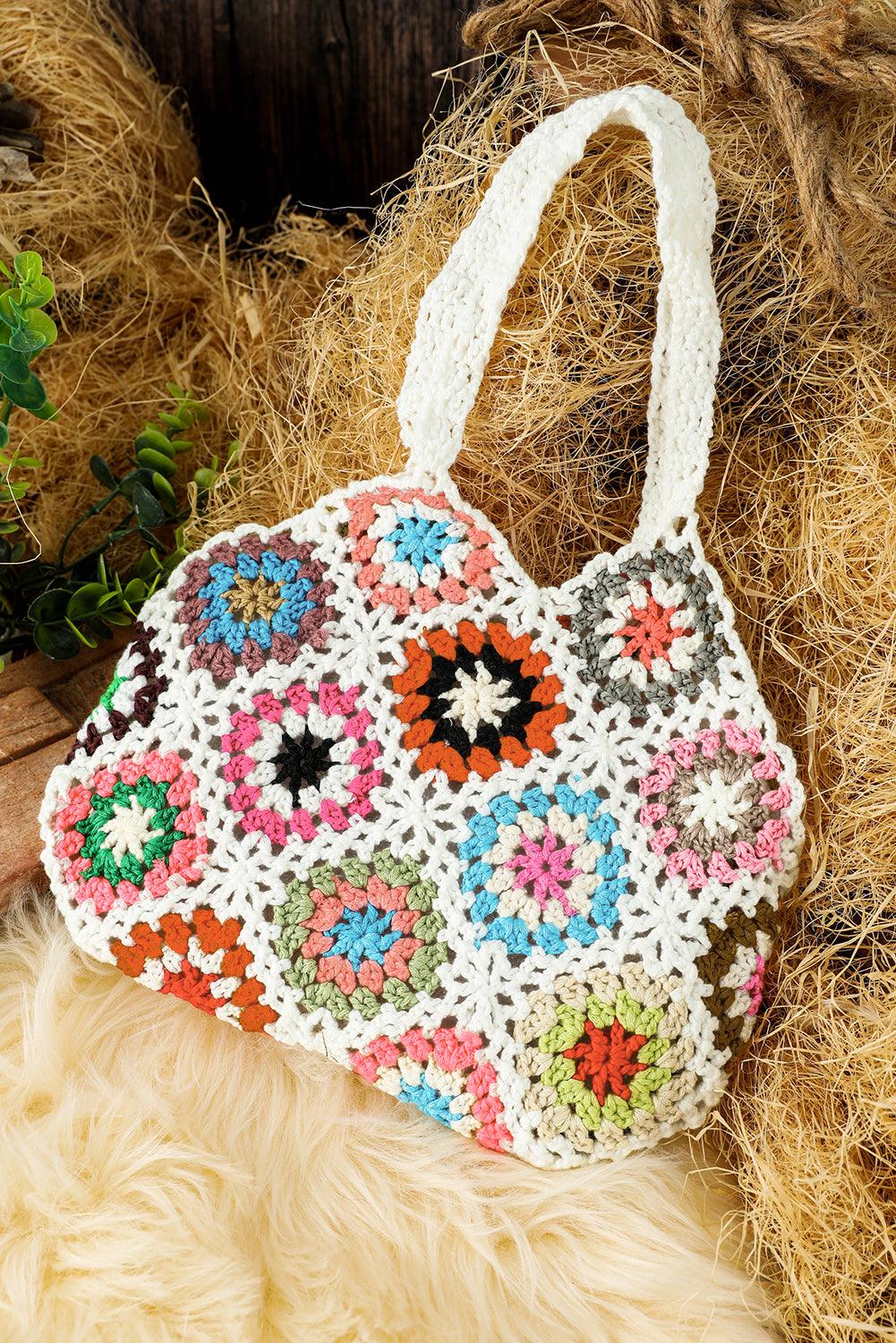 White Boho Floral Crochet Retro Hollowed Tote Bag - The Fair Lady Shop