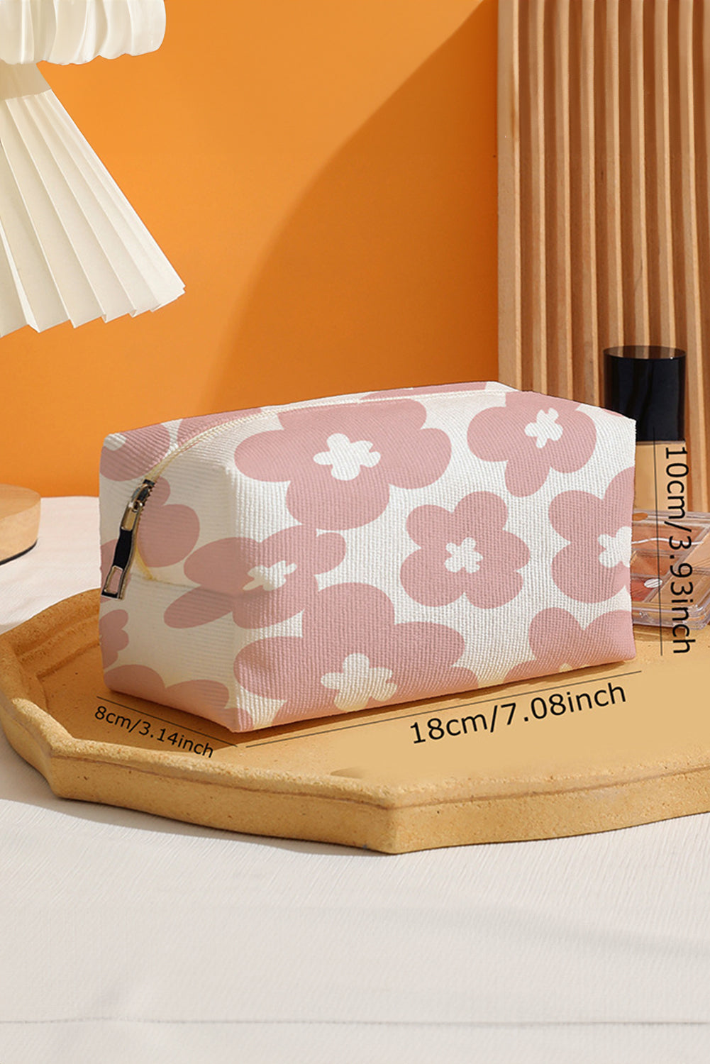 White Flowers Print Zipper Canvas Cosmetic Bag - The Fair Lady Shop
