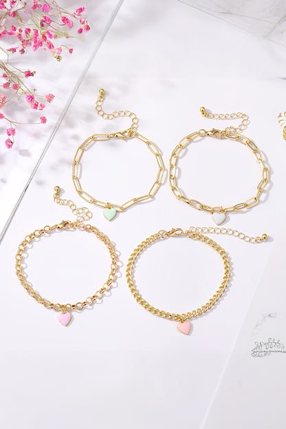 Gold Valentines Heart Multi Layer Adjustable Chain Bracelet - The Fair Lady Shop