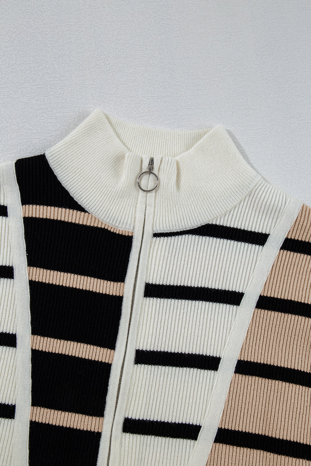 Black Stripe Quarter Zip Collar Knit Vest - The Fair Lady Shop