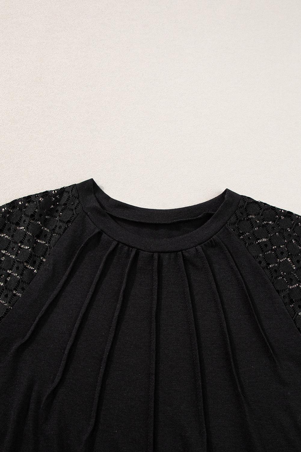 Pale Khaki Seamed Detail Contrast Lace Raglan Sleeve Tee - The Fair Lady Shop