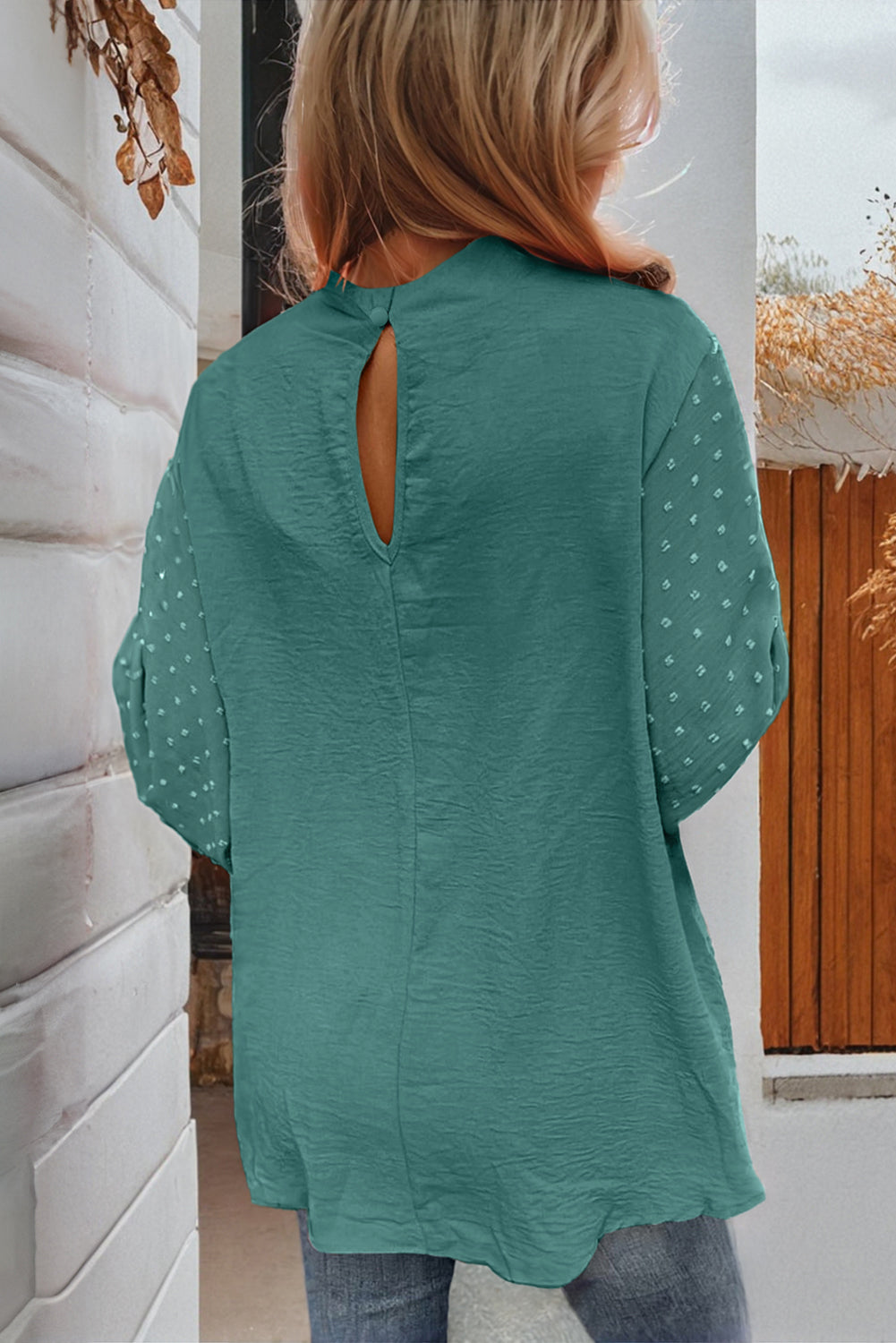 Skobeloff Swiss Dot Balloon Sleeve Patchwork Crinkle Blouse - The Fair Lady Shop