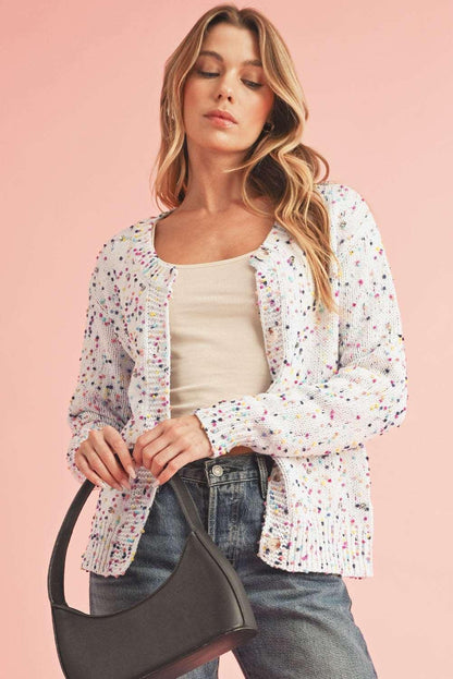 Apricot Confetti Knit Cropped Open Front Cardigan - The Fair Lady Shop