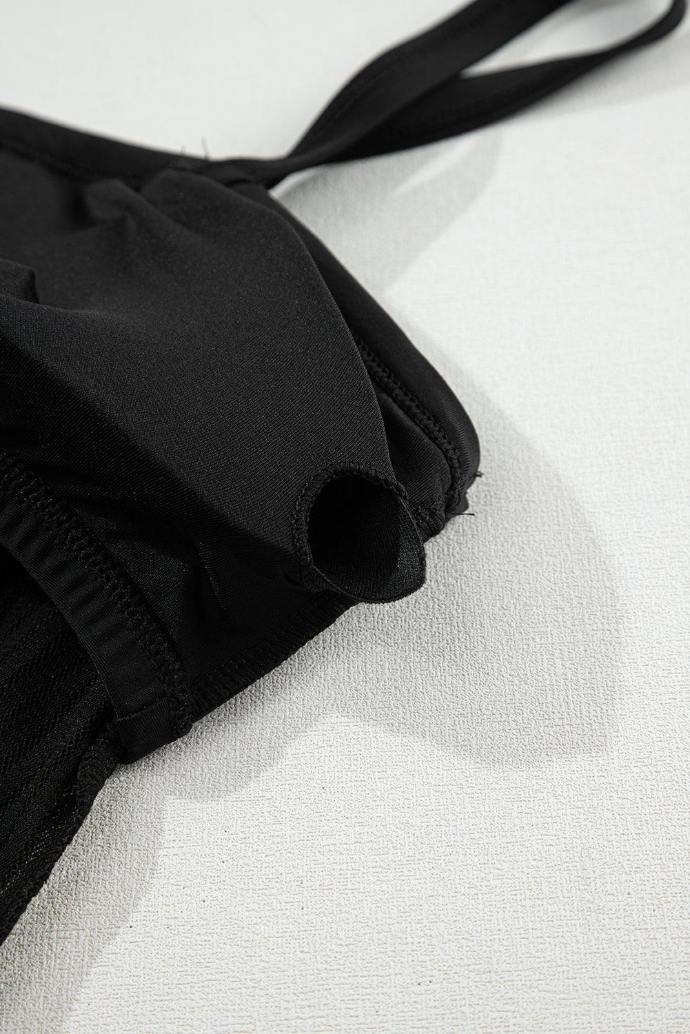 Black Striped Mesh Knotted Hem Tankini Swimsuit - The Fair Lady Shop