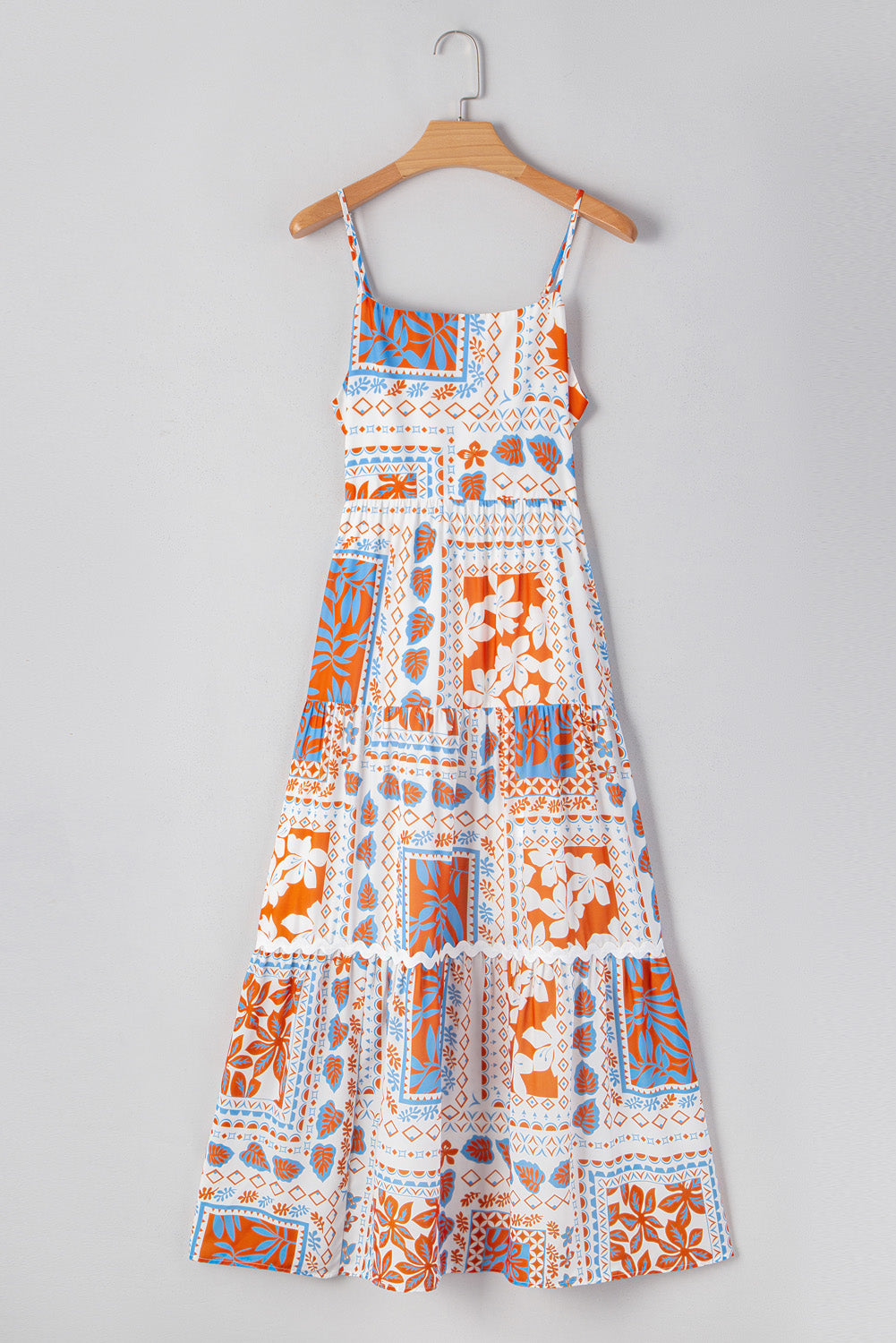 Orange Floral Print Ricrac Trim Spaghetti Straps Maxi Dress - The Fair Lady Shop
