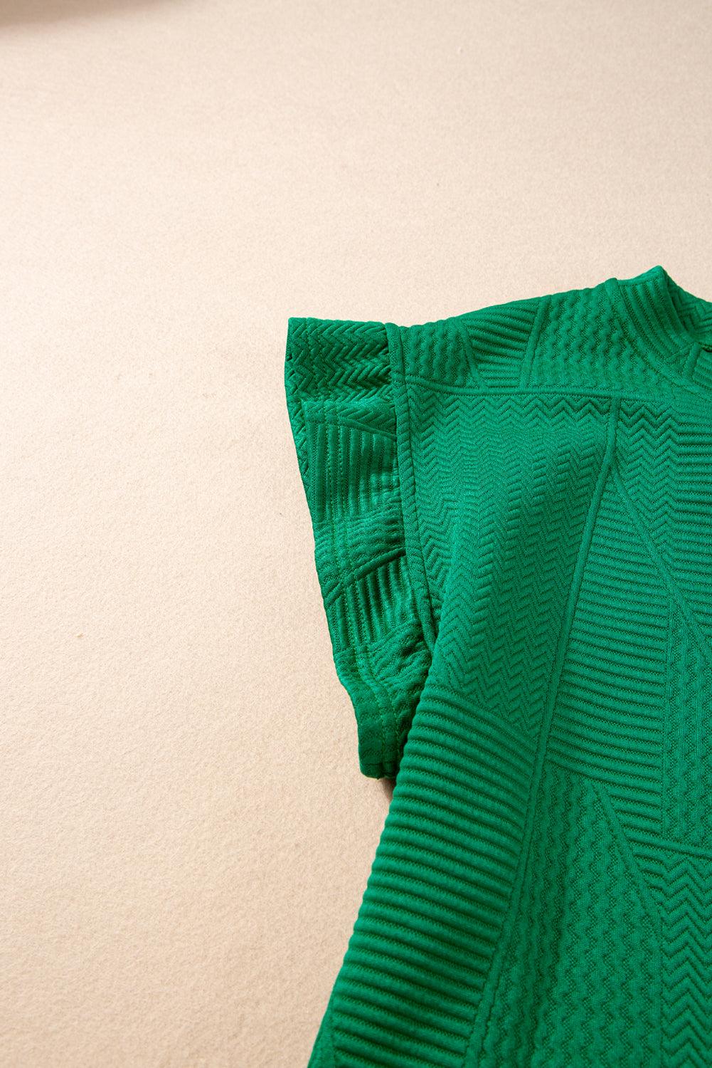 Dark Green Textured Ruffle Split Top and Drawstring Shorts Set - The Fair Lady Shop