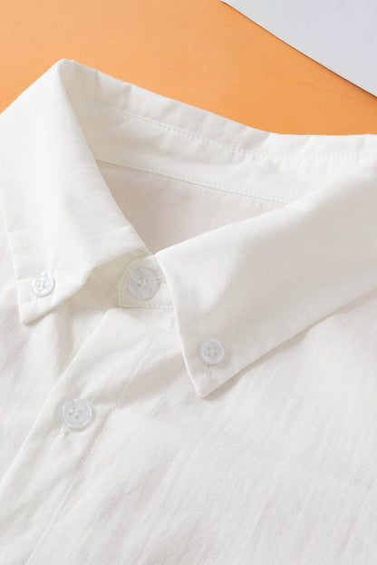 White Solid Color Button Up Puff Sleeve Shirt - The Fair Lady Shop