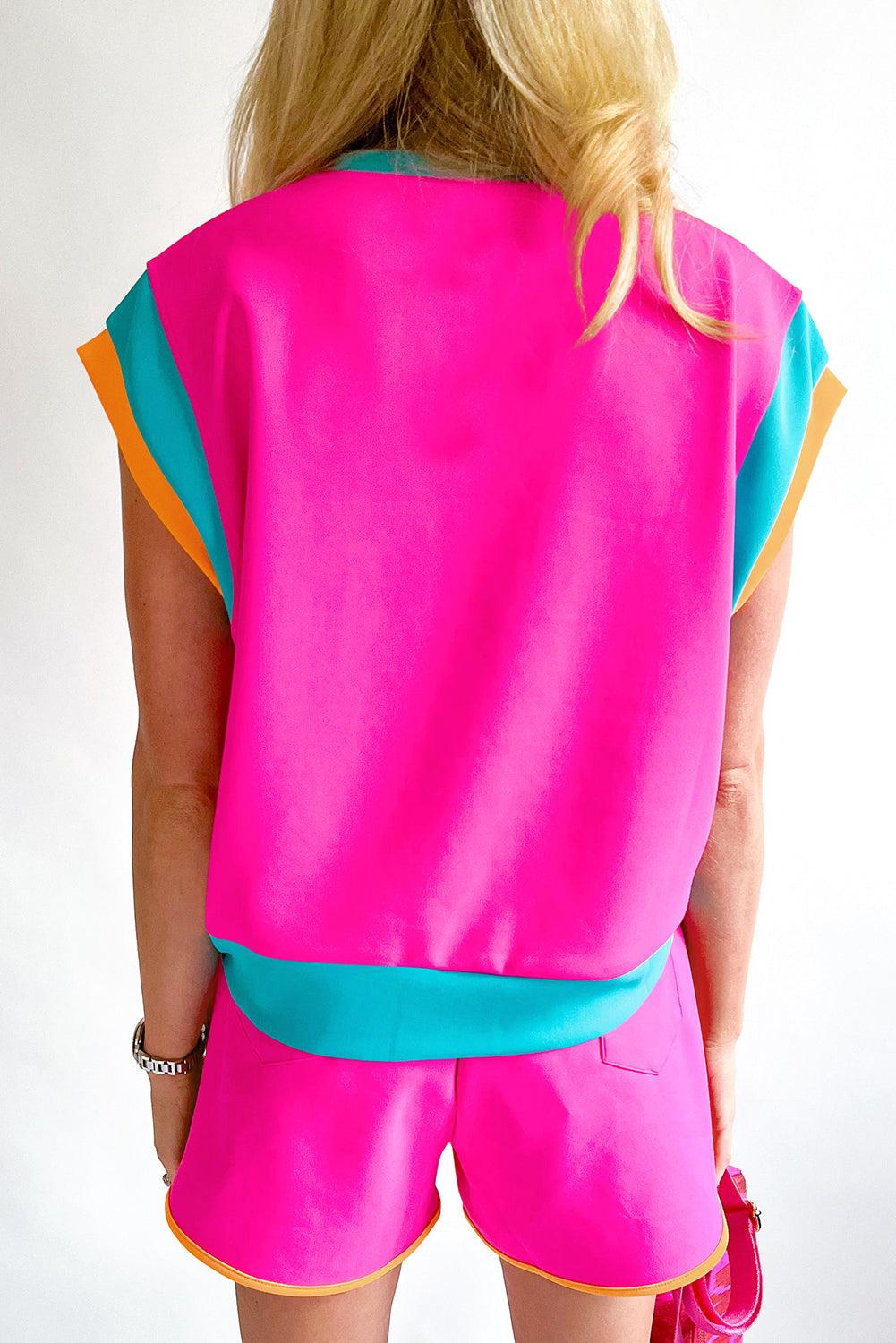 Peach Blossom Color Block Loose Fit Top & Elastic Waist Shorts Set - The Fair Lady Shop