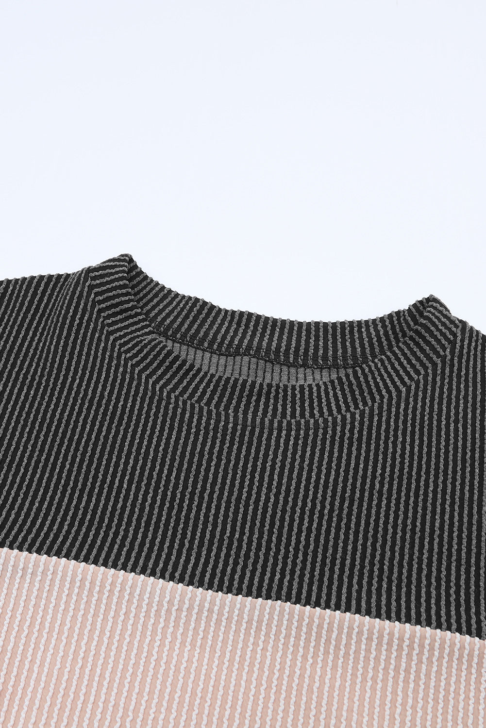 Black Ribbed Color Block Long Sleeve Top - The Fair Lady Shop