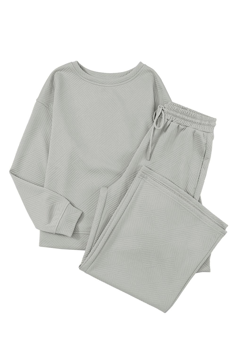 Dark Brown Textured Loose Slouchy Long Sleeve Top and Pants Set - The Fair Lady Shop