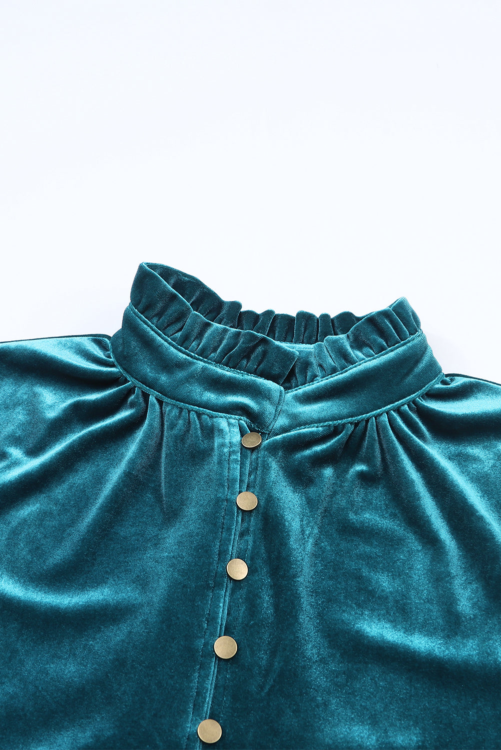 Green Frilled Neck Buttoned Front Velvet Top - The Fair Lady Shop