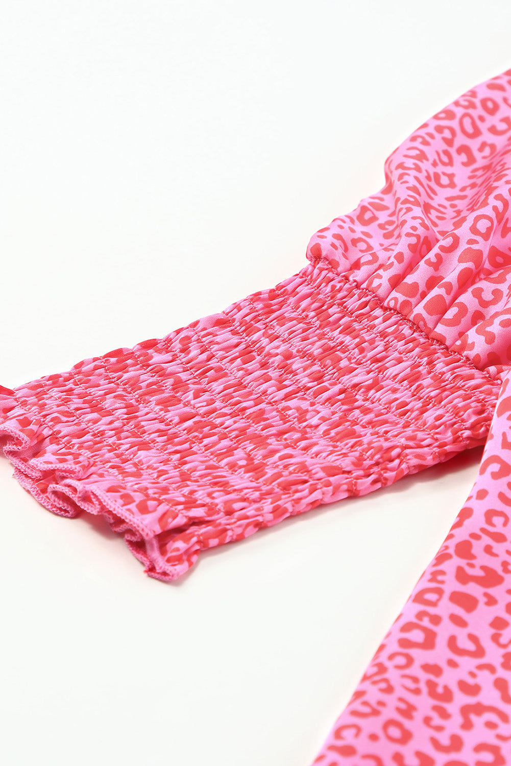 Pink Leopard Puff Sleeve Shirred Cuffs Oversized Blouse - The Fair Lady Shop
