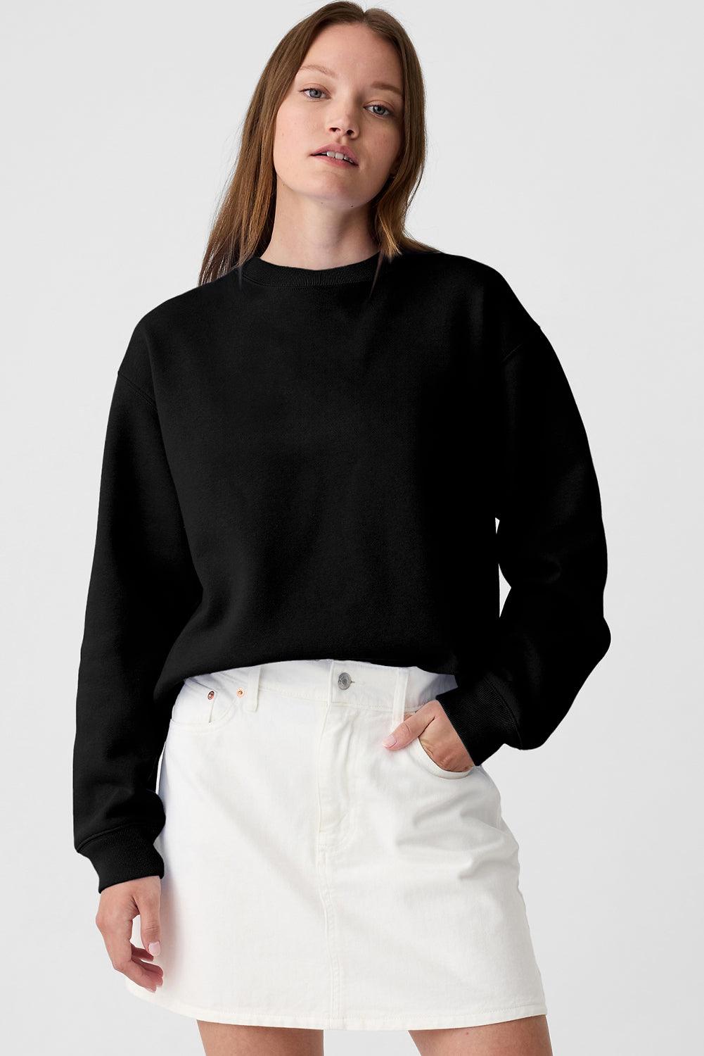 Burgundy Plain Drop Shoulder Crewneck Pullover Sweatshirt - The Fair Lady Shop