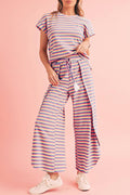 Yellow Stripe Rainbow Tee and Tassel Drawstring Wide Leg Pants Set - The Fair Lady Shop