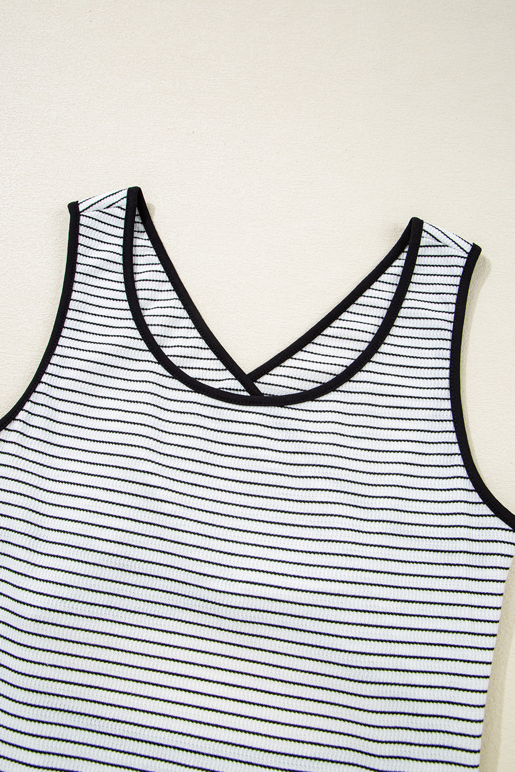 White Striped Criss Cross Back Side Slits Slim Fit Sleeveless Dress - The Fair Lady Shop