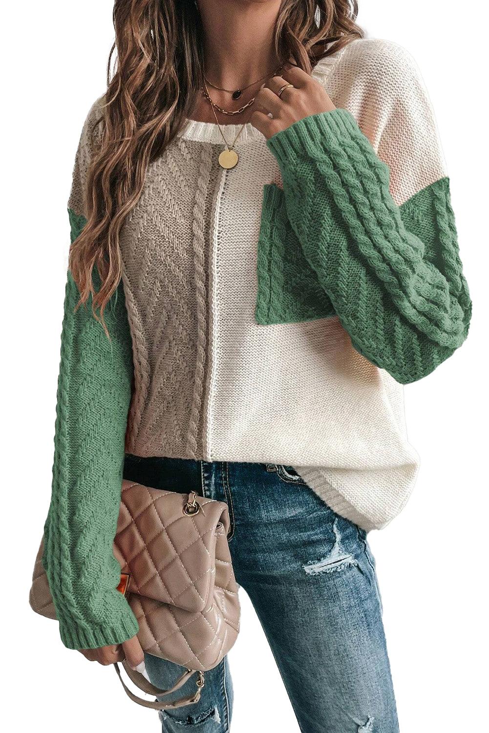 Rose Tan Colorblock Pocket Drop Shoulder Sweater - The Fair Lady Shop