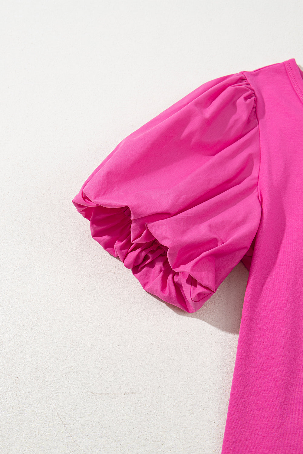Strawberry Pink Casual Round Neck Bubble Sleeve T-shirt - The Fair Lady Shop