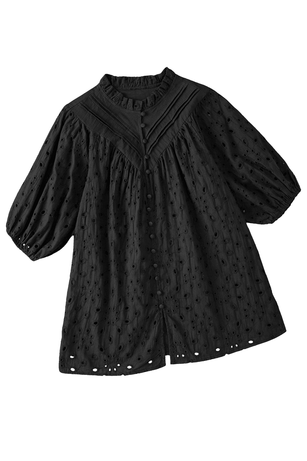 Bonbon Hollow-out Flower Embroidered Short Puff Sleeve Blouse - The Fair Lady Shop