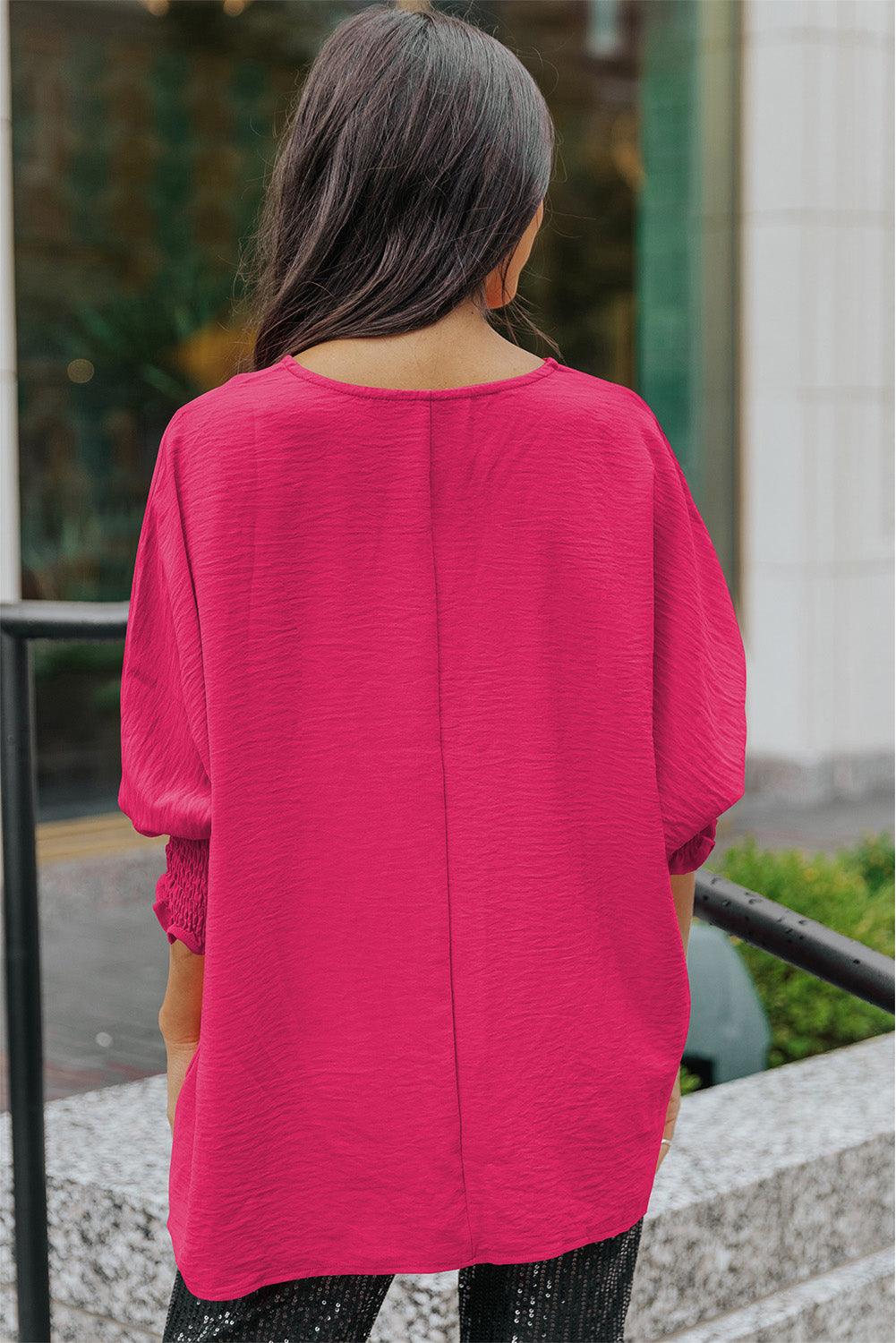 White Plain & Casual Shirred Cuffs Half Sleeve Top - The Fair Lady Shop