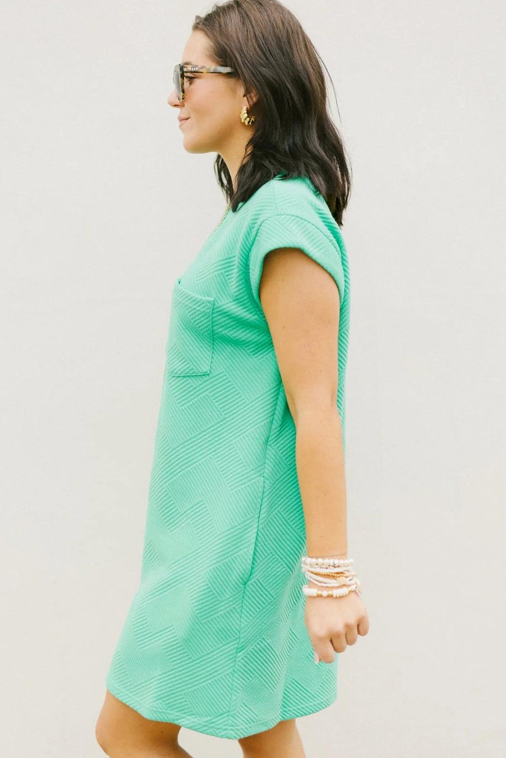 Sachet Pink Plain Textured Pocketed Mini Dress - The Fair Lady Shop
